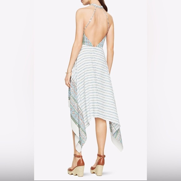 $298‼️ BCBGMAXAZRIA HALTER SCARF FLOWY SEXY WEDDING PARTY DRESS ASYMMETRICAL 0 - Picture 5 of 5